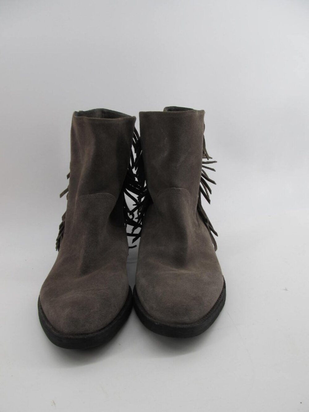 Reba Gray Suede Leather Studded Fringe Western Ankle Boots Womens Size 10M